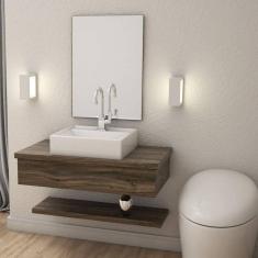 Bancada para Banheiro 80cm com Cuba Q39 e Prateleira 805W Metrópole Compace Carvalho Dark