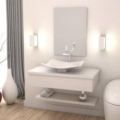 Bancada para Banheiro 80cm com Cuba Folha F44 Prateleira e Espelheira 806W Metrópole Compace Branco Chess