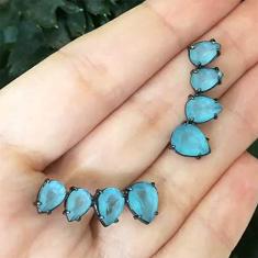 Brinco Vivid Ear Cuff Gotinhas Cristal Azul Folheado Rodio Negro