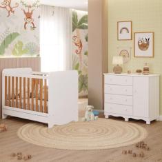 Quarto de Bebê Completo Berço Americano Ben 3 em 1 Cômoda 1 Porta 4 Gavetas 100% MDF Junior
