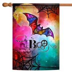 Toland Home Garden Boo Bat 71 x 101 cm Bandeira decorativa colorida de Halloween com teia de aranha
