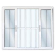 Janela de Alumínio de Correr 100x120cm 4 Folhas 2 Fixas com Grade e Vidro Mini Boreal Linha Solida MGM Branco