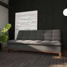 Sofá-Cama 3 Lugares Casal Premium Valuable Base e Pés de Madeira Suede Cinza