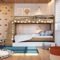 Treliche Infantil Com Cama Auxiliar Escada Nichos E Gavetas Laterais Aveiro Oak/branco
