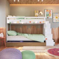 Treliche Infantil Com Cama Auxiliar Escada Nichos E Gavetas Laterais Branco/aveiro Oak