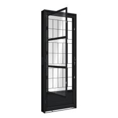 Porta De Aço De Giro Com Postigo E Grade Quadrada 215X85Cm Aço Pronto Riobras Preto