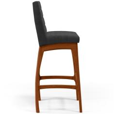 Banqueta Alta Mila L02 Assento Poliéster Base Fixa Encosto Estofado Altura 106 cm Preto para Cozinha