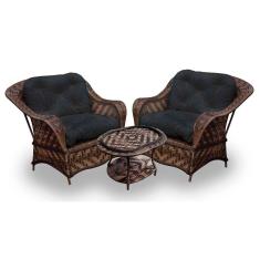 Conjunto De Poltronas Fibra Sintética Naja - 2 Poltronas + 1 Mesa Centro - Tecido Duna Preto