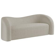 Sofá Curvo 3 Lugares Orgânico Sala Recepção Coréia 200cm Linho Bege