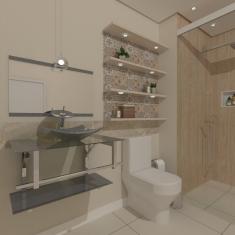 Gabinete de Vidro 70cm com Cuba Quadrada Prata