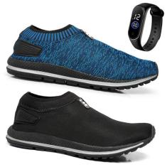 Kit 2 Pares Tênis Meia Masculino Casual Calce Fácil Com Elástico + Rel