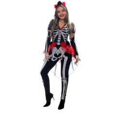 Fantasia Halloween Caveira Mexicana Feminino Adulto Luxo Com Tiara - S