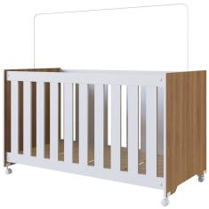 Berço Infantil Com Rodizios LA002 Nogal Manchester Branco Comm