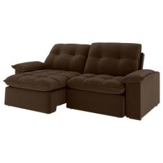 Sofá 4 Lugares Retrátil Bolívia 270 cm Veludo Marrom Pés Tabaco K01 - 