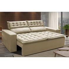 Sofá 3 Lugares Retrátil e Reclinável Cama Inbox Slim 1,80m Velusoft Bege