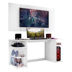 Mesa Gamer Escrivaninha Com Painel Tv 65" Guilda Multimóveis Branca