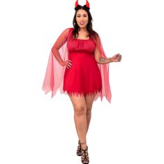 Fantasia Diabinha Adulto Com Chifre Vestido Diaba Capetinha Cosplay Halloween Festa Dia das Bruxas Noite do Terror Zumbi