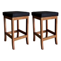 Kit 2 Banquetas Média Estofada para Bancada Barcelona Madeira Castanho Suede CCS