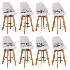 Kit 08 Banquetas Bege Claro E Almofada Linhas Coloridas