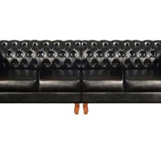 Sofá Dom Pedro Chesterfield Modulado 4 Lugares 2 Poltronas Decoração Sara Recepção Preto
