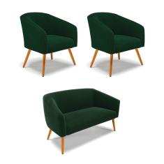 Namoradeira e 2 Poltronas Pé Palito Castanho Stella Bouclê D03 - D`Rossi