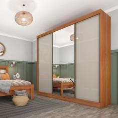 Guarda Roupa Casal 3 Portas 4 Gavetas Espelho Dacar Tcil - Cinamomo/Off White