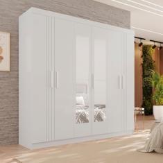 Guarda-roupa 2 Gavetas 6 Portas com Espelho Lisboa Branco