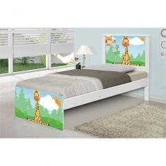 Cama Solteiro Adesivada Safari Girafa Com Colchão