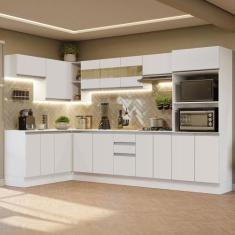 Armário de Cozinha Completa de Canto 100% MDF 447cm Branco Smart Mades