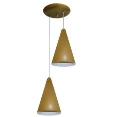 Luminaria Pendente Colorido Duplo Para Sala Quarto Cozinha - Dourado -