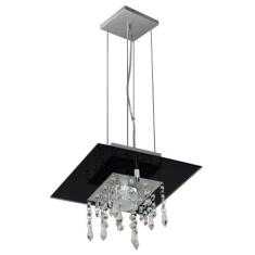 Lustre Pendente de Vidro com Cristal para 01 Lâmpada - Cor Preto - LUS
