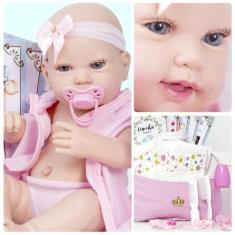 Bebê Boneca Reborn Real Lara 100% Silicone + Bolsa e Itens - Cegonha R