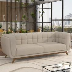 Sofá Decorativo Sala de Estar 180cm Rocket 2 Lugares Base Madeira Linho Off White G45 - Gran Belo