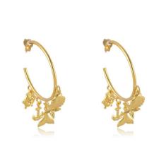 Brinco Argola Médio c/ Pingente Marinho Folheado - Ouro 18k - Floratta