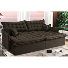 Sofá Sem Caixa Retrátil Reclinável 2,95m Cama Inbox Versátil Com Pillow Top E Molas Velusoft Café