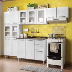 Cozinha Bertolini Multipla Compacta 4 Pecas 5 Vidros Branco Paneleiro Duplo, Armarios Aereos e Gabinete