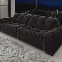 Sofá Retrátil e Reclinável 2 Lugares 220 Cm Pérola Veludo Preto