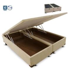 Cama Box Casal com Bau Pistão a gás bege suede Bipartido - 138x188
