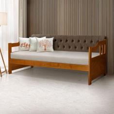 Sofá Cama Dublin Mona Estofado Capitonê Veludo Marrom Madeira Maciça c