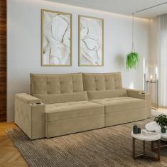 Sofá Retrátil Reclinável 4 Lugares 280cm Porta Copos e USB Embaúba Ext