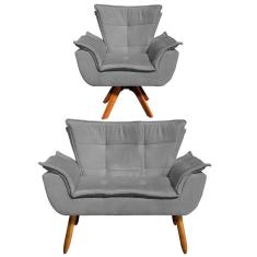 Kit 1 Namoradeira e 1 Poltrona Giratória Opala Suede Grafite