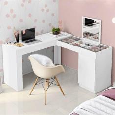 Escrivaninha Canto Penteadeira Star Com Vidros De Correr Branco Fosco Branco Fosco