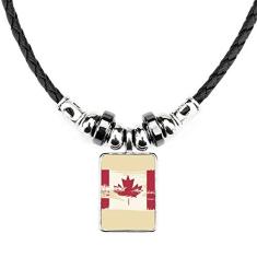 DIYthinker Colar com bandeira de sabor canadense e folha de bordo joia com pingente de corda de couro torque