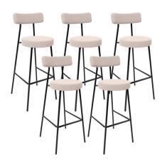 Kit 05 Banquetas Baixa Bar Cozinha Sala De Jantar Estrutura Em Aço Milão L02 Suede Bege - Lyam Decor