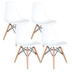 Conjunto 4 Cadeiras Charles Eames Eiffel Wood Base Madeira - Branca -