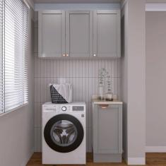 Lavanderia Modulada 2 Peças 1 Armário Aéreo 3 Portas 1 Balcão Cabecasa Madeiramadeira Cinza/Branco