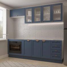 Cozinha Modulada 6 Peças sem Tampo com Balcão para Forno de Embutir Cabecasa Madeiramadeira Azul/Branco