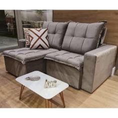 Sofá Retrátil e Reclinável 4 Lugares com Molas 230cm Safira Veludo Pillow Marrom Claro