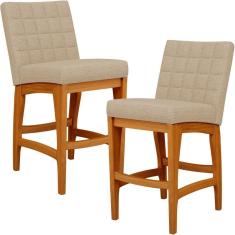 Kit 02 Banquetas Baixa Cozinha Bancada L02 Bege Escuro