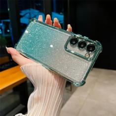 Capa de telefone luxuosa galvanizada com glitter para Samsung Galaxy S24 S22 Plus Ultra S23 FE Gradiente anti-choque capa de quatro cantos, verde, para S22Ultra